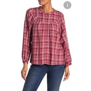 Madewell red plaid semi cropped button up top xs